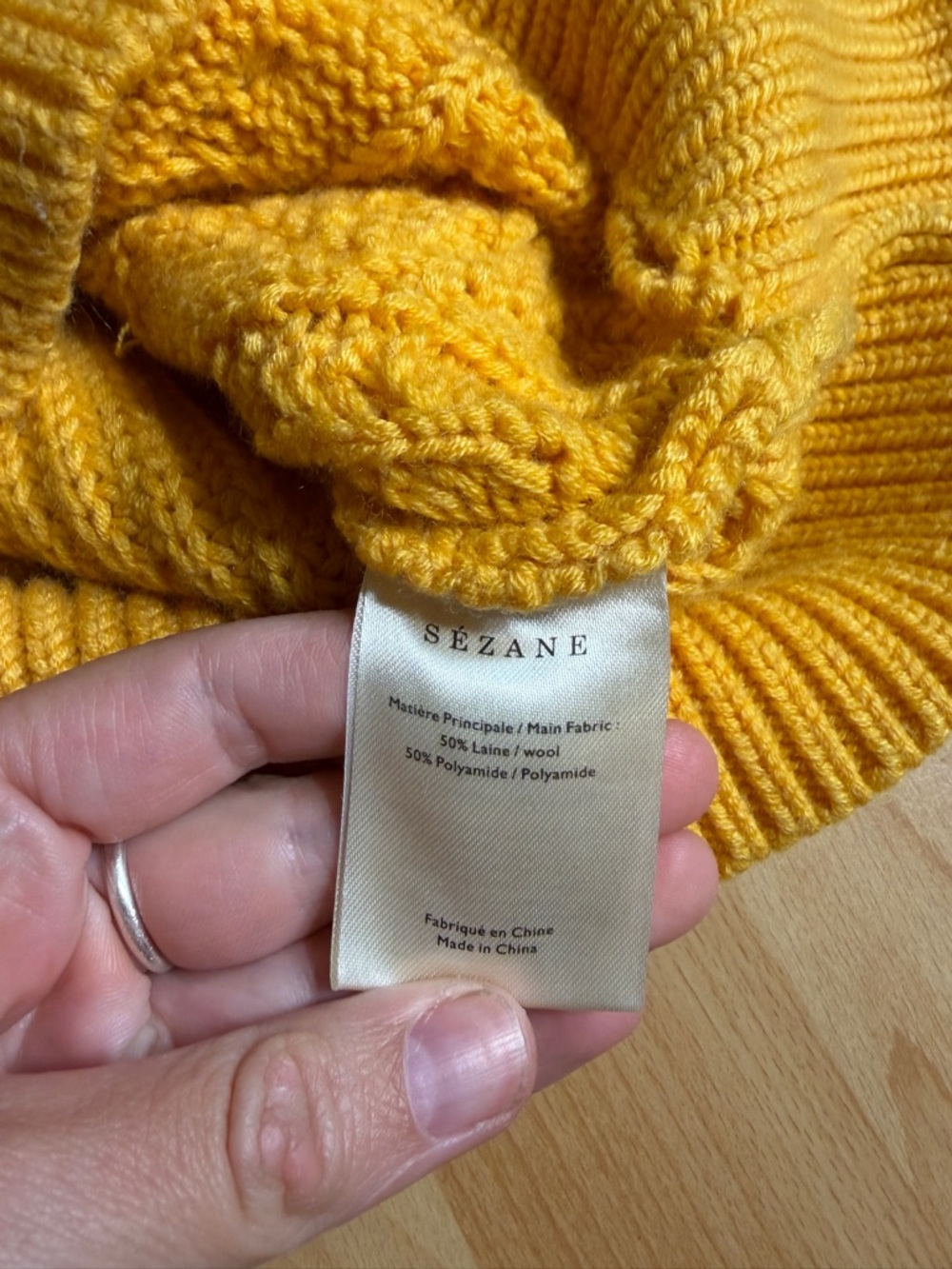Sezane Amaury Cableknit Bobble Mustard Yellow High Neck Sweater Wool Blend - Picture 9 of 14